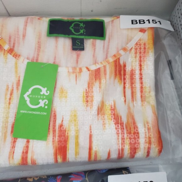 C Wonder Womens Brushstrokes All Over Sequin Tank Top Size S Orange Pullover NWT - Picture 10 of 10